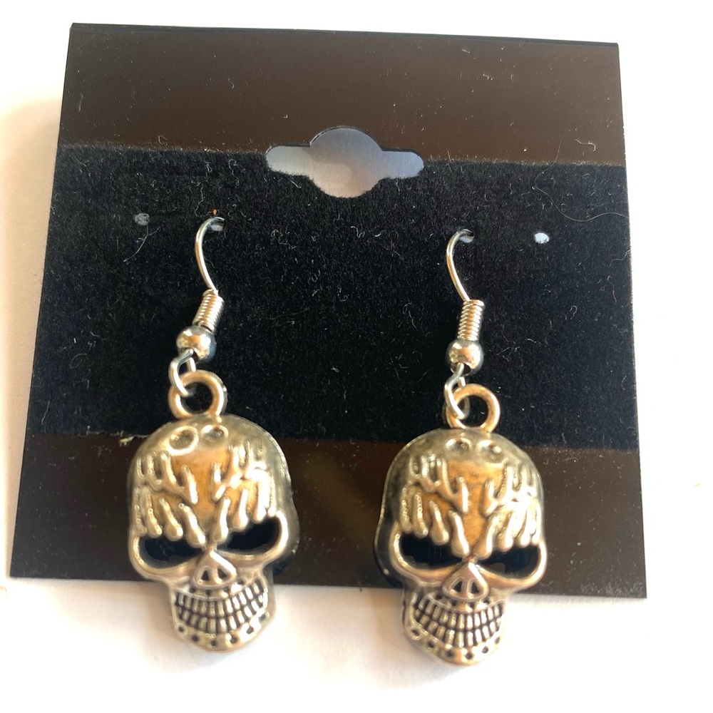 Edgy Silver Skull Drop Earrings